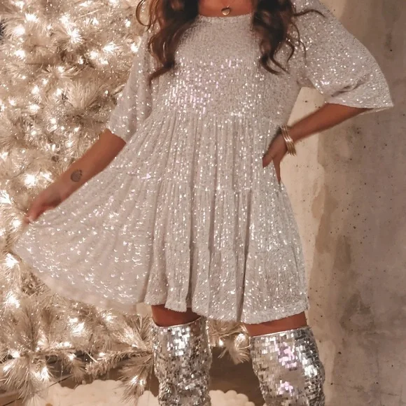 chinese dress ladies Shake It My Way Short Sequin Fringe Mini Dress  Amazing Lace